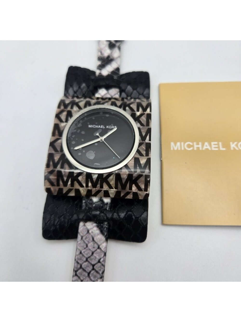 NEW Michael Kors Womens MK Logo Watch Snake Embossed Leather Strap